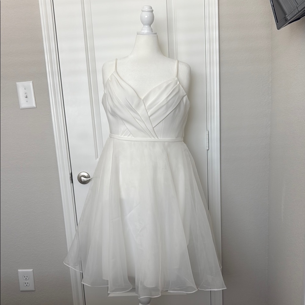 Azazie White Ruched Wrap Little White Wedding Dress